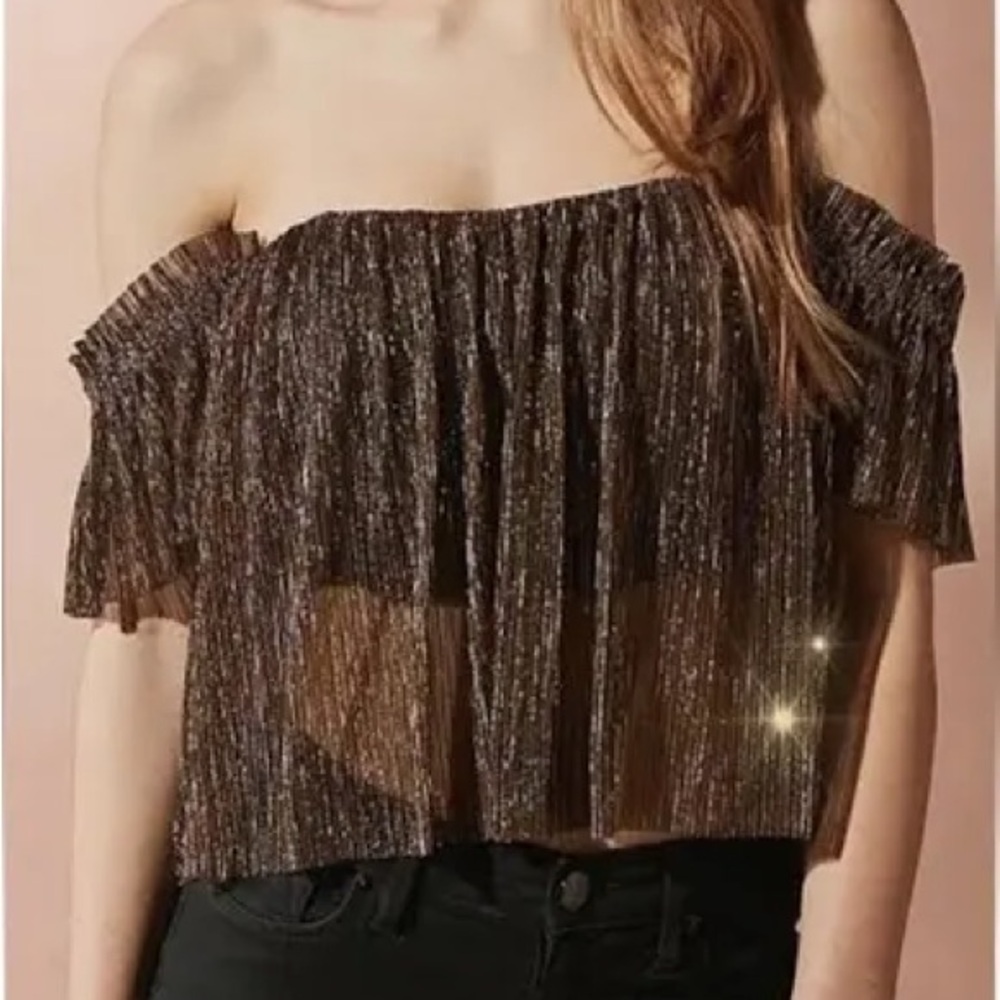 Urban Outfitters Black and Gold Off the Shoulder Crop Top